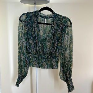 Sheer bohemian Free People Mesh Floral Blouse